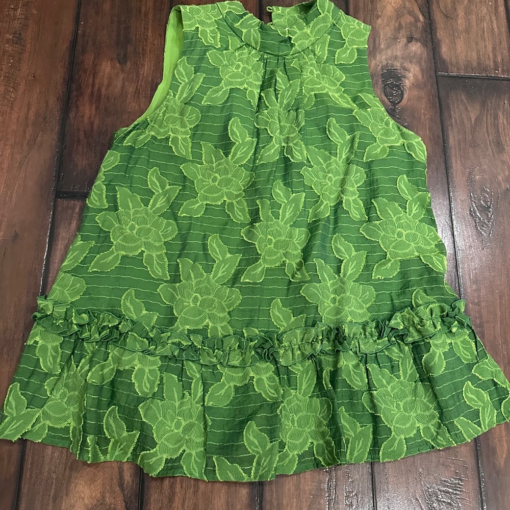Anthropologie Maeve Savannah Swing Textured Top Ruffled Green